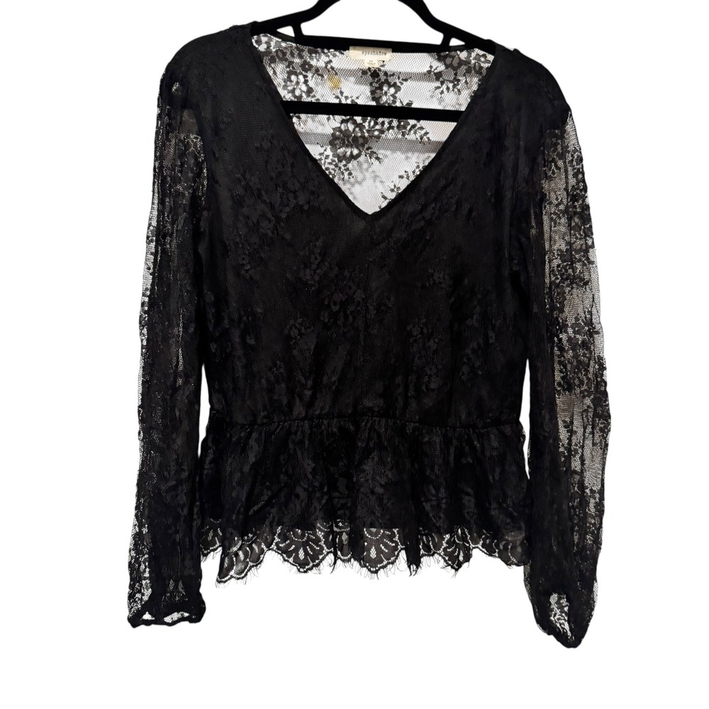 Black Lace Floral Peplum Blouse Eyelash Trim M Whimsygoth Grunge Goth Romantic